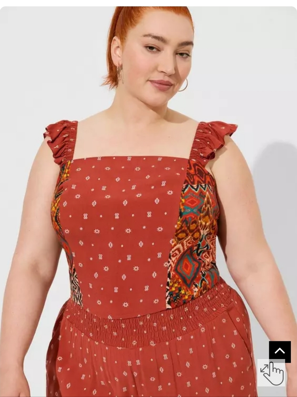Rust Printed Wide-Leg Jumpsuit with Ruffle Straps - Picture 3 of 7
